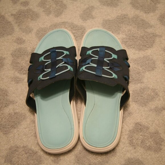 Land's End Women's Slide on Flip Flops, Size 10, Blue - Picture 2 of 5